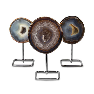 Natural Agate Geode on Metal Base | Brazilian Mineral Display Piece