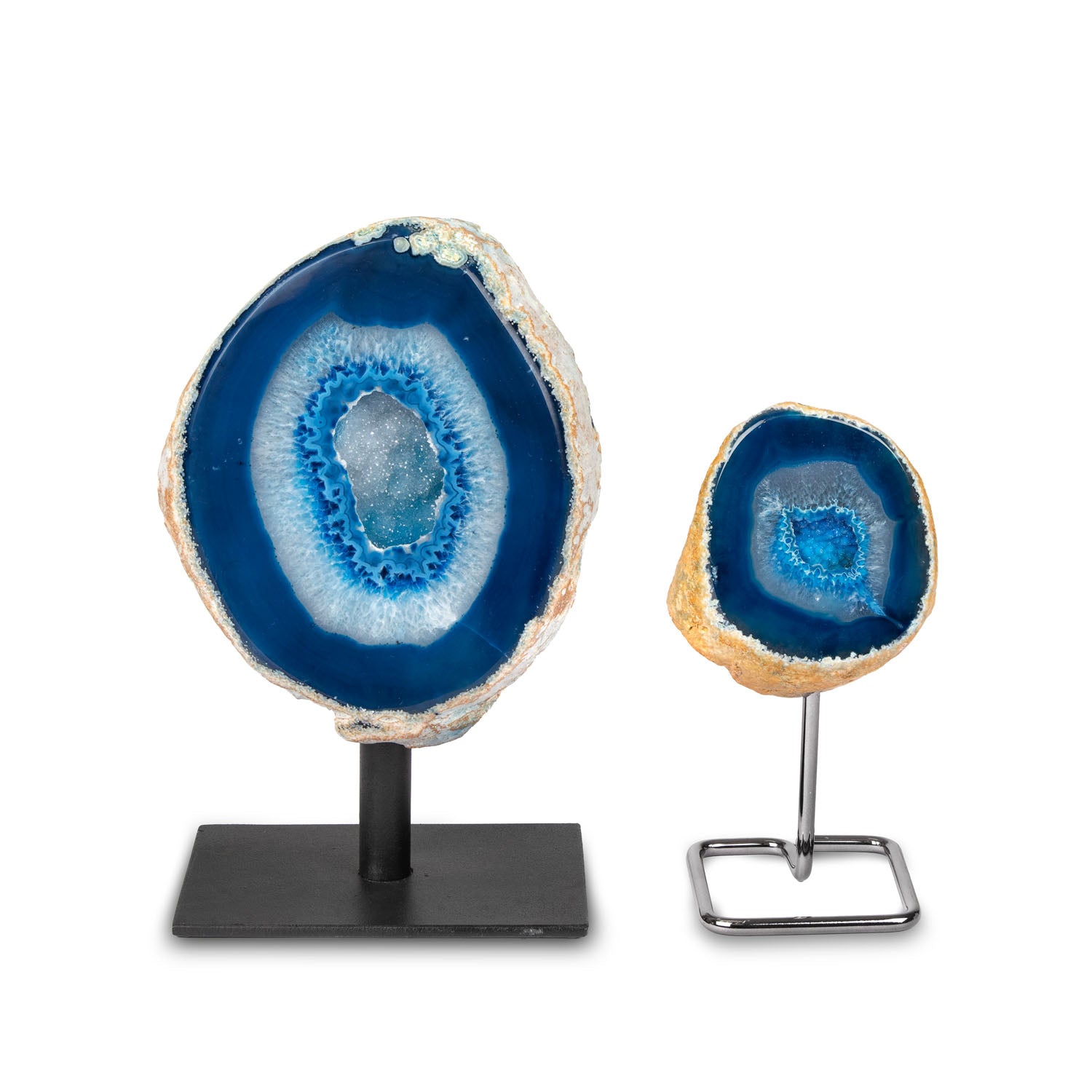 Blue Agate Geode on Metal Base | Brazilian Crystal Display Piece