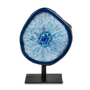 Blue Agate Geode on Metal Base | Brazilian Crystal Display Piece