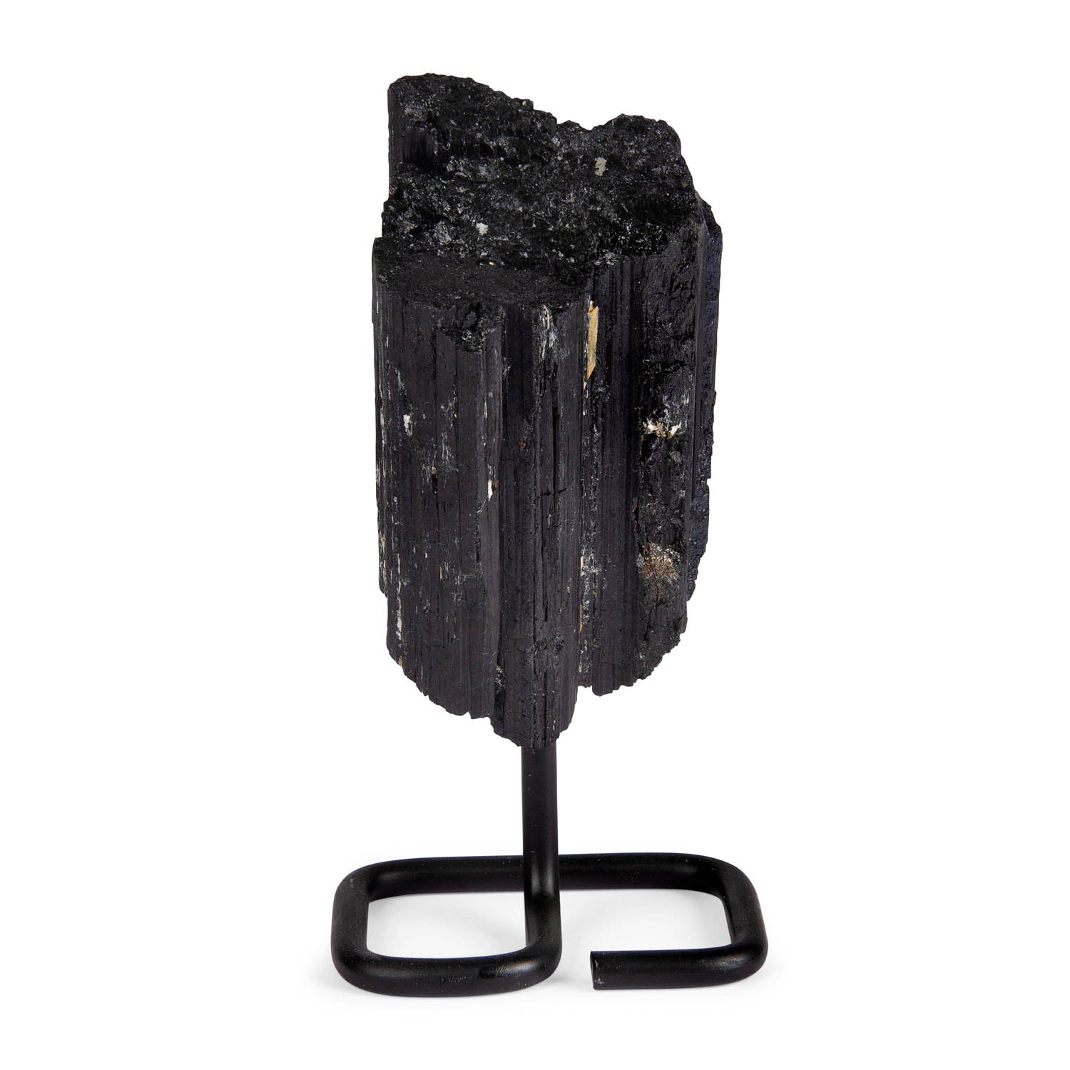 Black Tourmaline on Metal Base – Raw Crystal Specimen Display