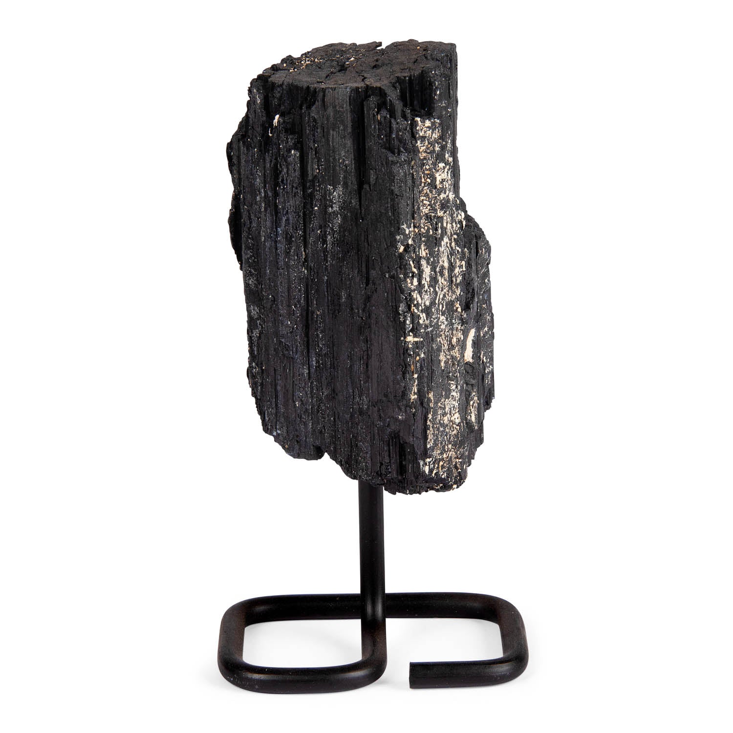 Black Tourmaline on Metal Base – Raw Crystal Display Specimen