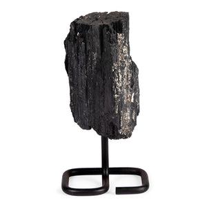 Black Tourmaline on Metal Base – Raw Crystal Display Specimen