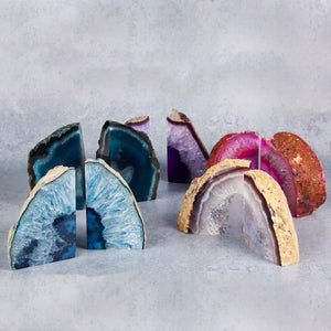 Brazilian Agate Bookends | Polished Crystal Geode Pair (1–2kg)