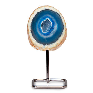 Blue Agate Geode on Metal Base | Brazilian Crystal Display Piece