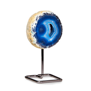 Blue Agate Geode on Metal Base | Brazilian Crystal Display Piece