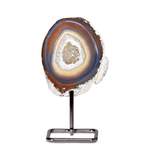 Natural Agate Geode on Metal Base | Brazilian Mineral Display Piece