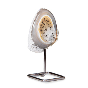 Natural Agate Geode on Metal Base | Brazilian Mineral Display Piece