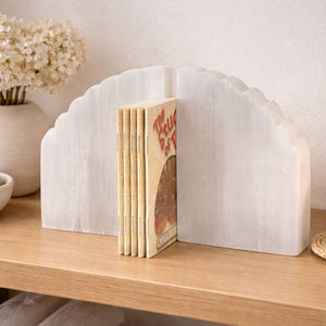 Selenite Natural Edge Bookends – Polished & Raw Crystal Pair
